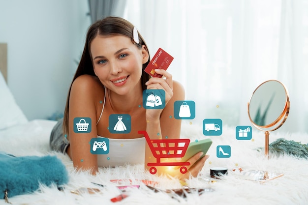 Consumatori in possesso di carte di credito, digitazione di telefoni, acquisti online, inventario, cybercash