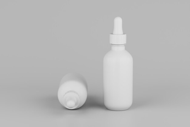 Contagocce bianco Mockup più bottiglie etichetta vuota 3D'illustrazione