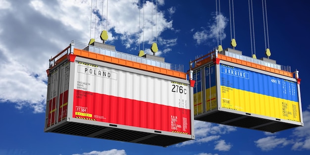 Container marittimi con bandiere della Polonia illustrazione 3D
