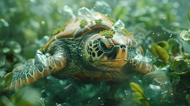 Contaminazione degli oceani tartarughe mangiano sacchetti di plastica problema ambientale