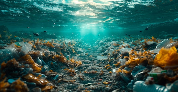 Contaminazione dell'acqua dei fiumi dei laghi dei mari degli oceani rifiuti galleggianti immagine generata dall'AI