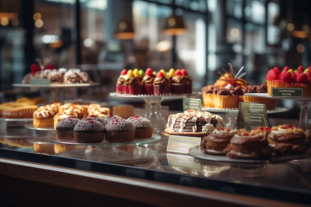 Contatore di pasticceria con prodotti freschi