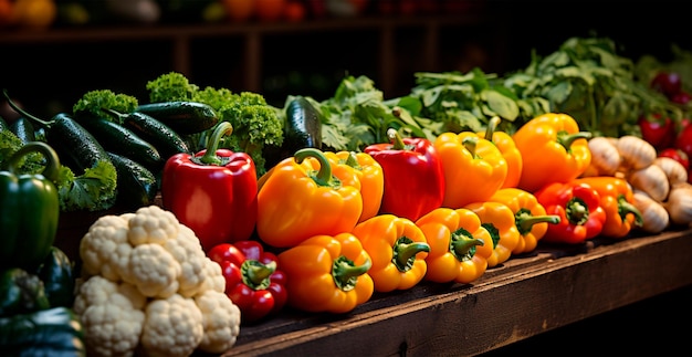 Contatore di verdure in un negozio o mercato prodotti ecologici freschi sanità immagine generata dall'AI
