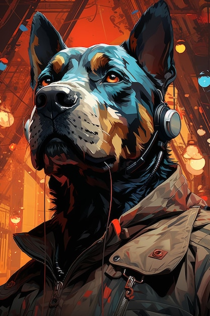 Contemplazione al neon Il Dogo Argentino in un futuro cyberpunk