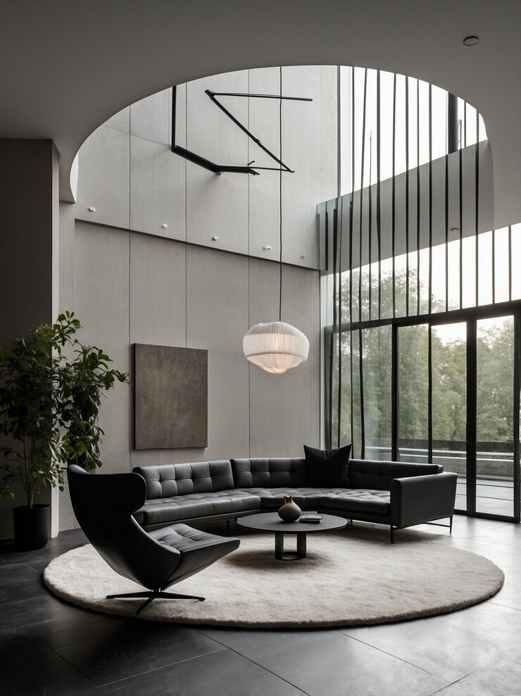 Contemporary Open Living Space with Stylish Black Furniture