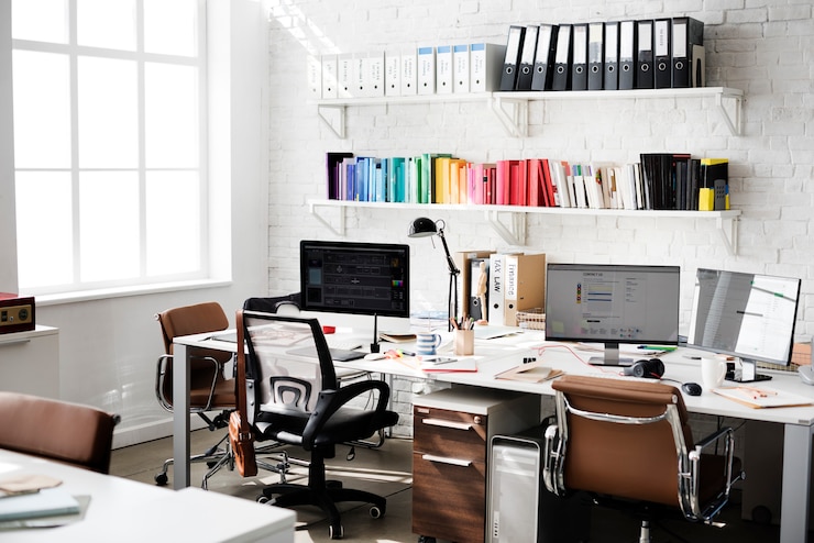 Photo contemporary room workplace office supplies concept