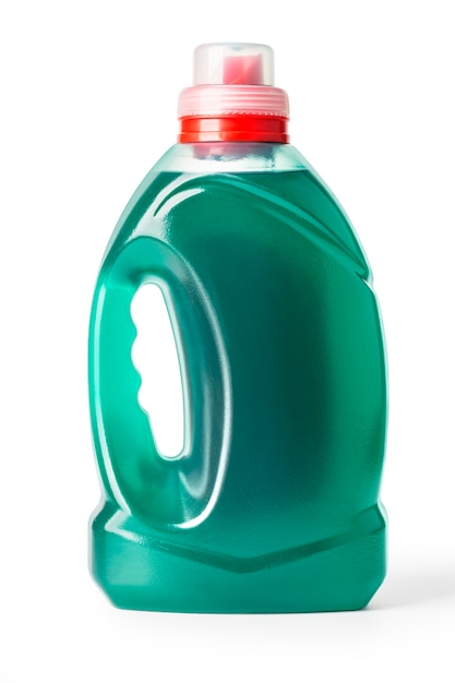 Contenitore detergente in plastica su bianco