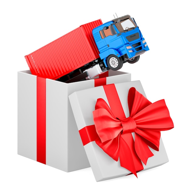 Contenitore di carico all'interno della confezione regalo concetto regalo rendering 3D