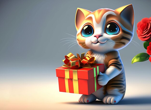 Contenitore di regalo della tenuta del gatto del bambino 3d bianco