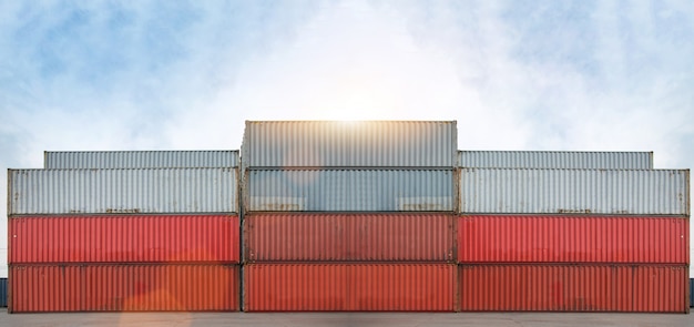 Contenitore e gru sollevano il carico del container nel deposito container