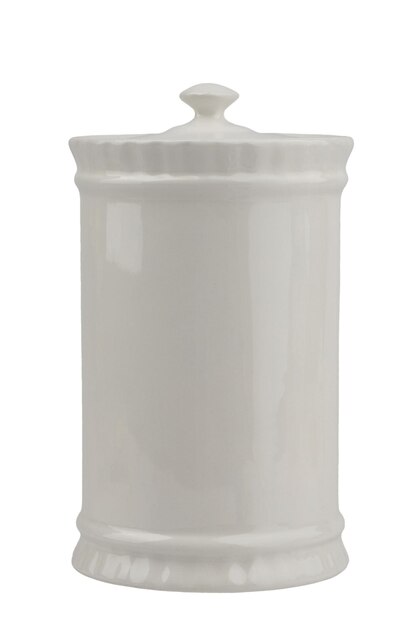 Contenitore in ceramica bianca con manico tondo e piano tondo