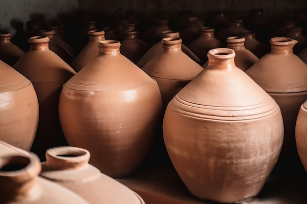 Contenitore in ceramica vaso in terracotta marrone argilla artigianato arte tradizionale ceramica AI generativa