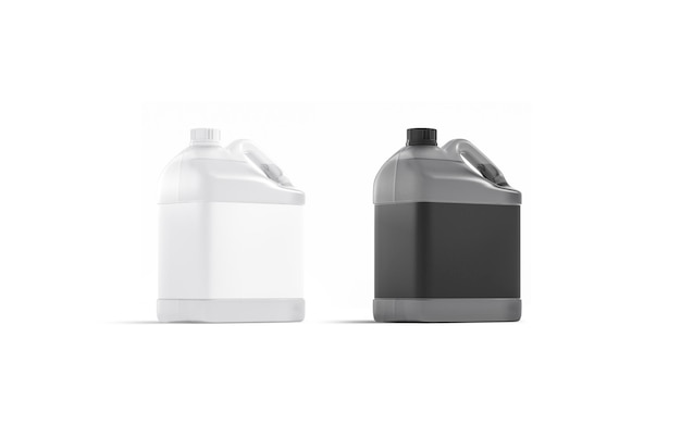 Contenitore in plastica trasparente con mockup di etichetta in bianco e nero Fusto di lavaggio con mock up adesivo