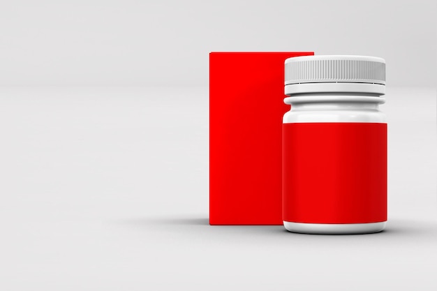 Contenitore medico con etichetta vuota isolata su sfondo colorato adatto per la progettazione di elementi su rendering 3d medico