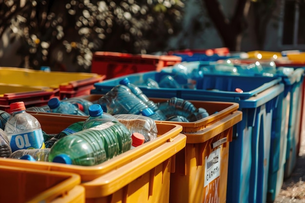 contenitori di riciclaggio pieni di plastica