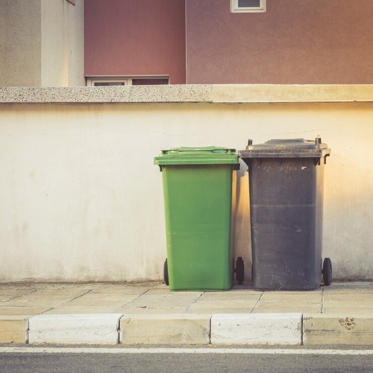 Contenitori per rifiuti in plastica per strada pronti per la raccolta