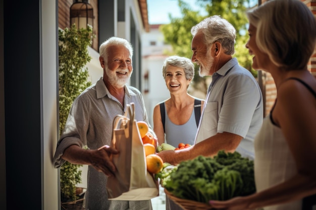 Contentare gli anziani con sacchi di prodotti freschi Supportare gli anziani con la consegna di generi alimentari a domicilio