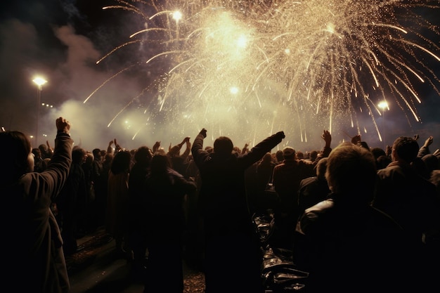 Conto alla rovescia fuochi d'artificio e abbracci alla festa di Capodanno generativa IA