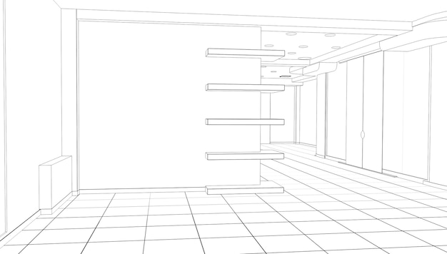 contorno dello schizzo dell'illustrazione 3D della visualizzazione del contorno del padiglione vuoto