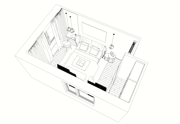 contorno dello schizzo dell'illustrazione 3D di visualizzazione del contorno interno