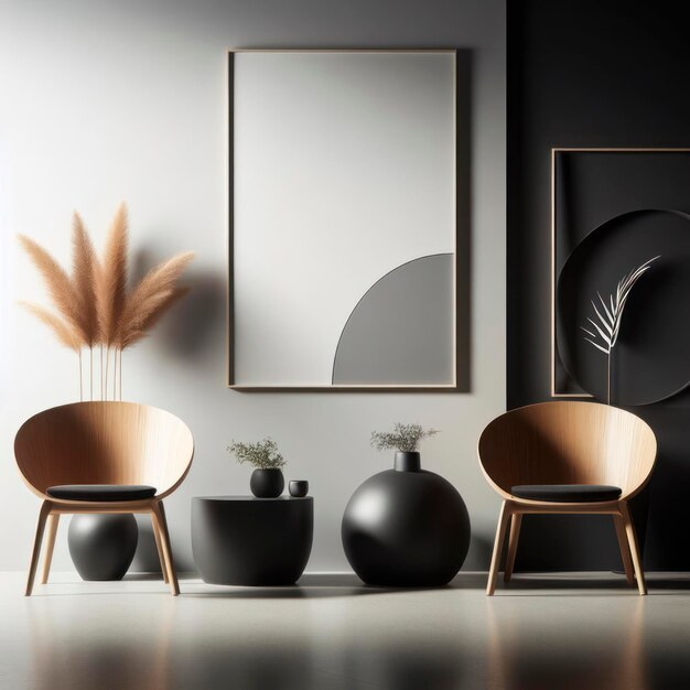 Contrasto e semplicità Moderna disposizione minimalista sedie modello sullo sfondo della parete ai generativo