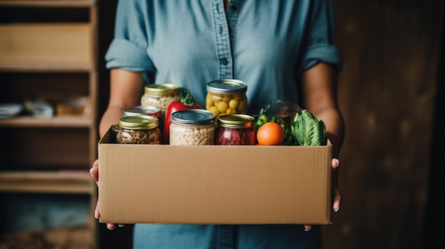 Contribuzione alla Banca alimentare con questa donna che dona cibo in tempi di inflazione