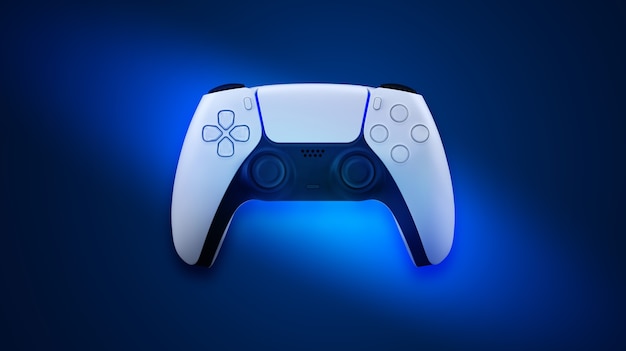 Controller di gioco di nuova generazione su sfondo blu.