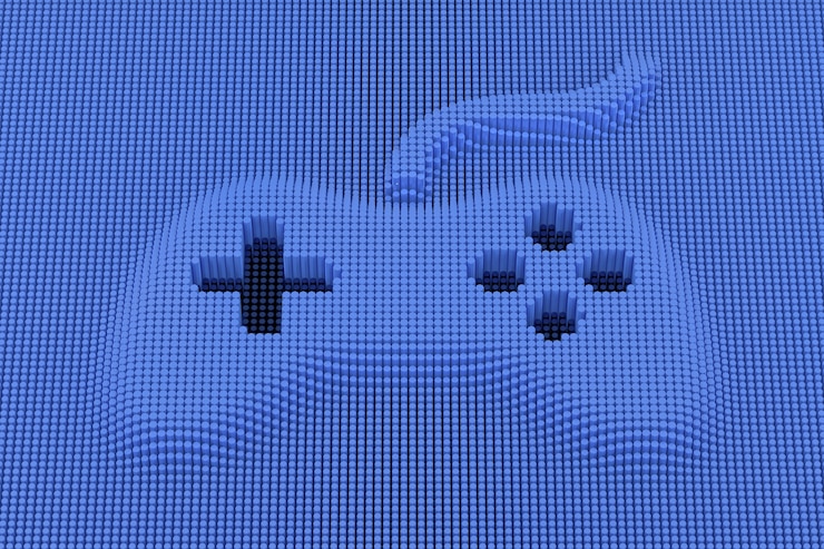 Foto controller di gioco in stile pixel art. rendering 3d