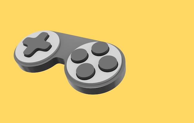 Controller di gioco per console minimalista Icona grigia su sfondo giallo con spazio per il rendering 3D del testo