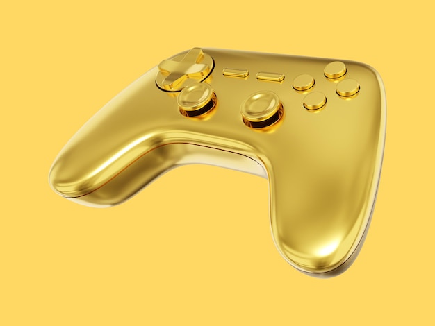 Controller di gioco per console realistico Icona isolata in oro su sfondo giallo Rendering 3D