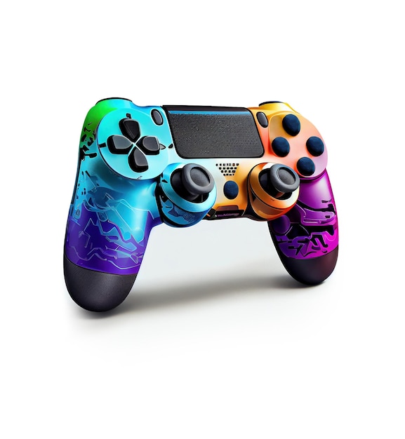 Controller di gioco wireless colorato su sfondo bianco creato con intelligenza artificiale generativa