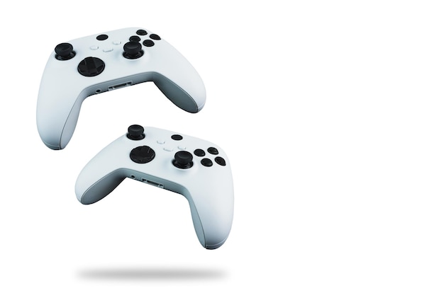 Controller di nuova generazione che cadono su sfondo bianco.