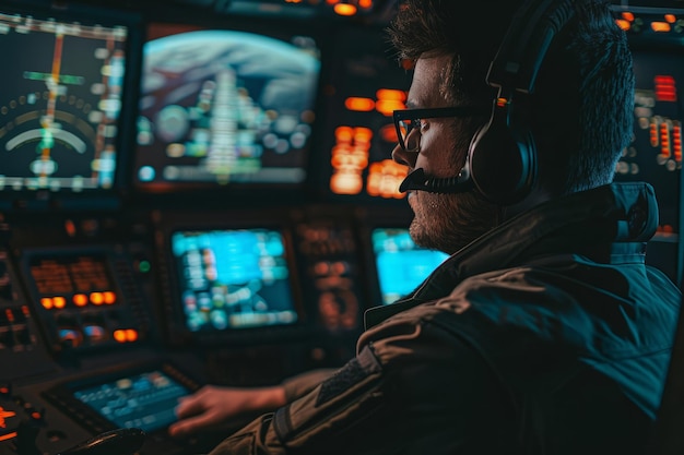 Controllo del traffico aereo al lavoro Monitoraggio dei sistemi di navigazione degli aeromobili