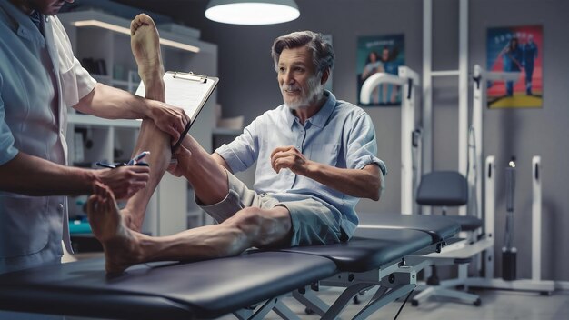 Controllo medico delle gambe in un centro di fisioterapia