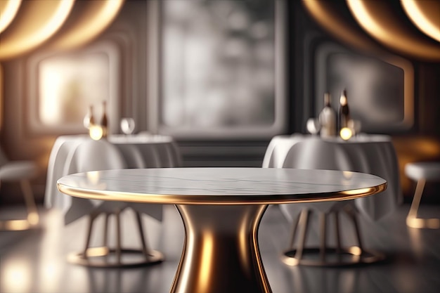 Controsoffitto da cucina in oro bianco su sfondo sfocato Tabella di lusso Mockup Generative AI Illustration