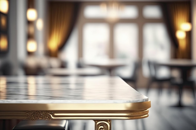 Controsoffitto da cucina in oro bianco su sfondo sfocato Tabella di lusso Mockup Generative AI Illustration