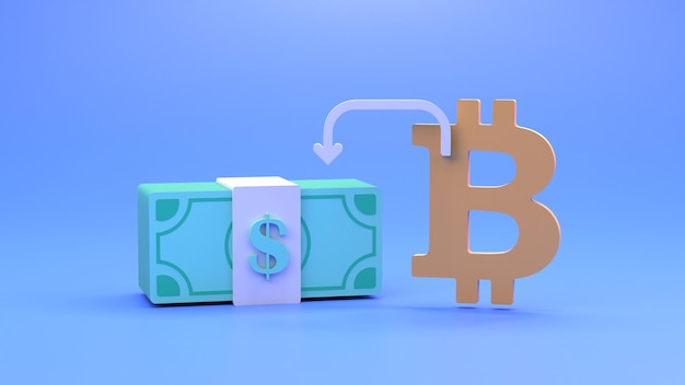 Conversione di bitcoin in rendering 3d di dollari