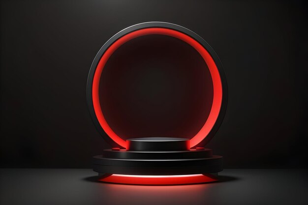 Convincente Red Light Round Podium MockUp Design su sfondo nero