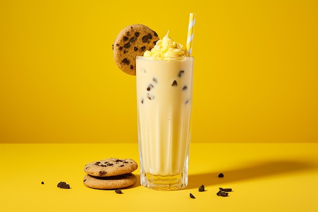 Cookie Delight Milkshake adornato contro uno sfondo vibrante