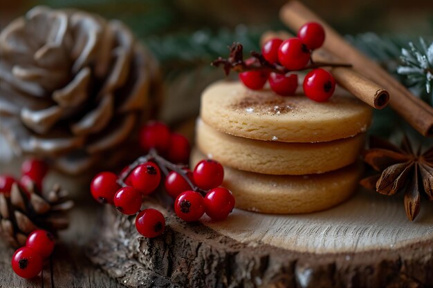 Cookie di Natale con cannella e bacche rosse