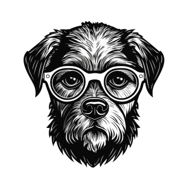Cool cane occhiali isolato divertente Border Terrier Smart moda cani ritratto nero Silhouette icona Hipster cani TShirt stampa AI illustrazione generativa