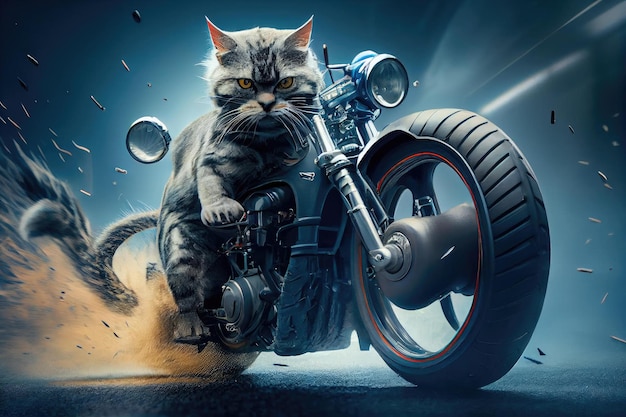 Cool cat rider in sella a una motocicletta in stile retrò
