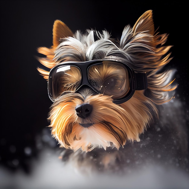 Cool Dog in occhiali da sci cavalca uno snowboard illustrazione Generative AI