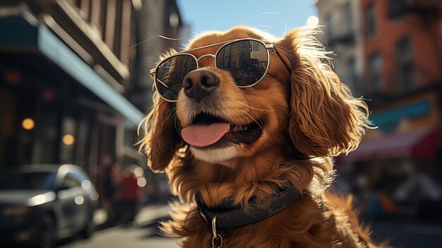 Cool dog in occhiali da sole giornata di sole IA generativa