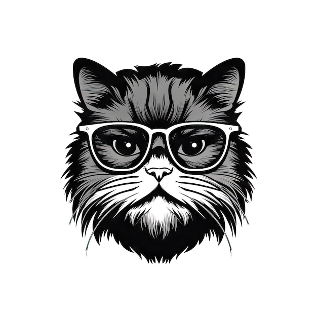 Cool gatto persiano con occhiali da sole isolati Fashionista Hipster animale icona silhouette nera Animale domestico alla moda su sfondo bianco Illustrazione generativa AI