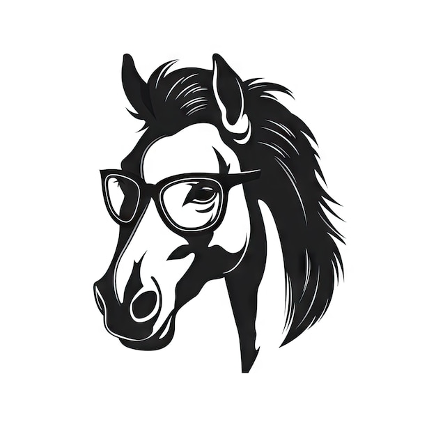 Cool Horse Icon Funny Farm Animal Portrait Mare Illustrazione Cavallo Hipster con occhiali da sole e cappello Illustrazione generativa AI