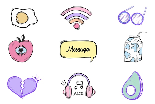 Cool png doodle social media story sticker set
