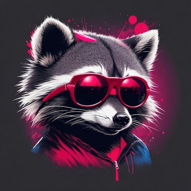 Cool raccoon illustration tshirt design indossando occhiali con stile vettoriale