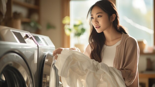 Coperte da lavaggio femminili asiatiche con lavatrice a casa