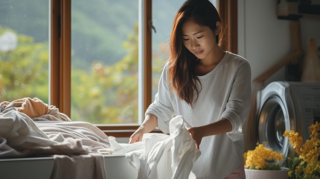 Coperte da lavaggio femminili asiatiche con lavatrice a casa